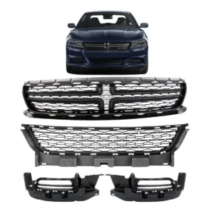 Bumper Grille Fog Lamp Bezel for 2015-2023 Dodge Charger Textured Gray - Lenin Auto Parts
