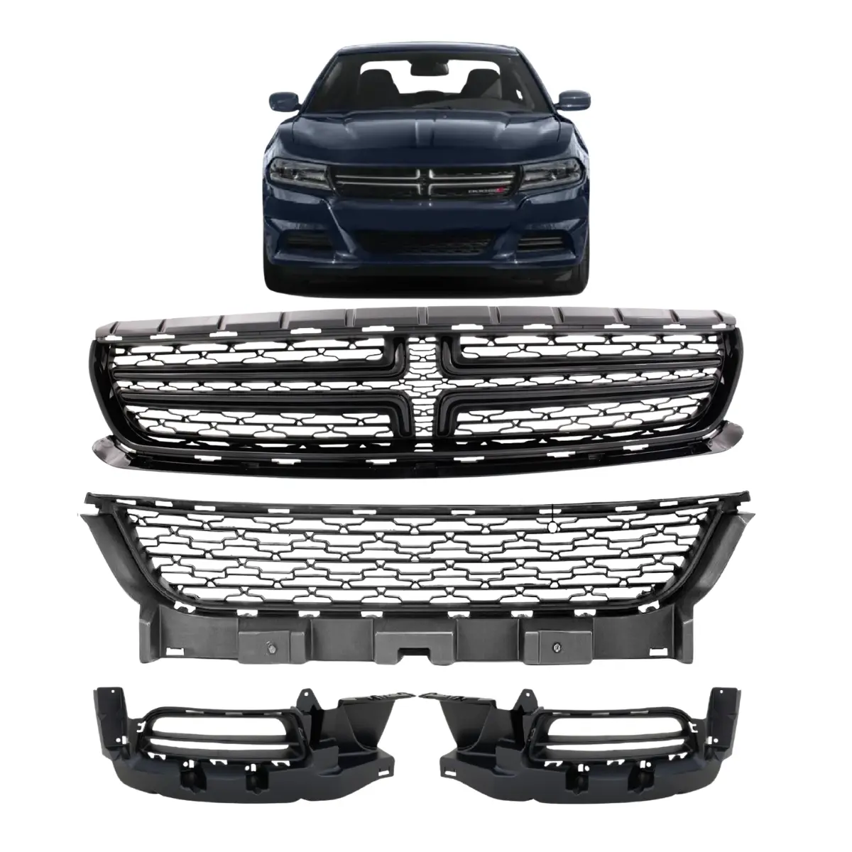 Bumper Grille Fog Lamp Bezel for 2015-2023 Dodge Charger Textured Gray - Lenin Auto Parts